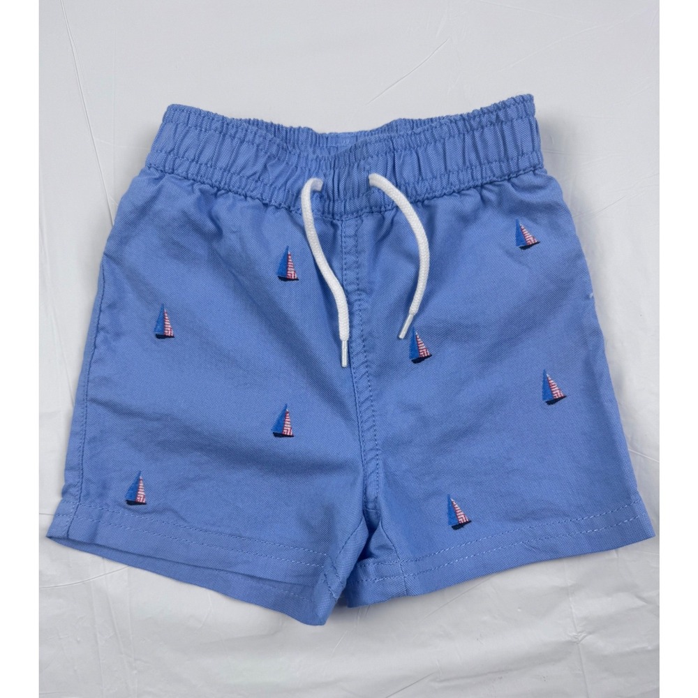 Janie and Jack Boys Blue Sailboat Embroidered Swim Trunks Shorts‎ 6-12 Months